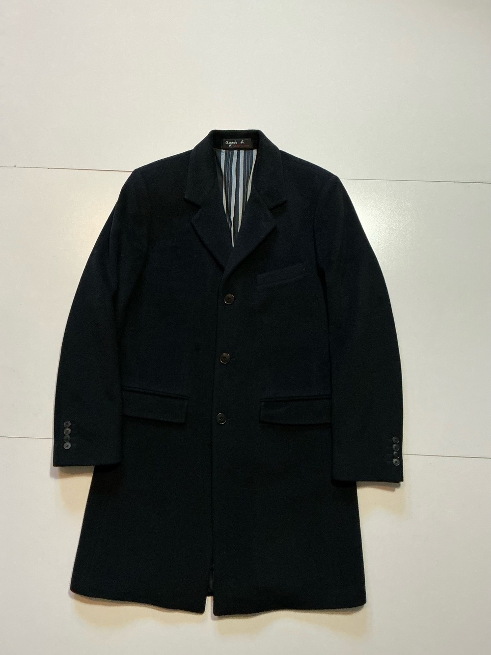 Agnes B Homme For Barney's New York Lambswool Angora Black Overcoat Coat
